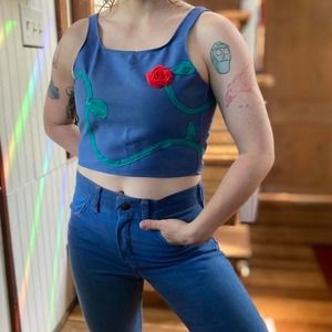Handmade rose and vine applique corset crop top